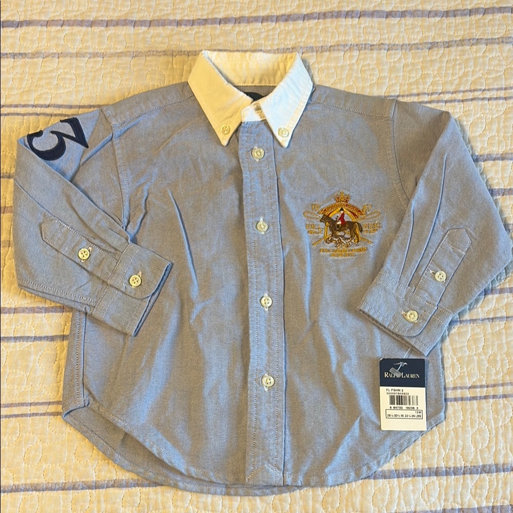 Ralph Lauren 18M Boys Button Up Shirt with Emblem on Chest - Picture 2 of 11